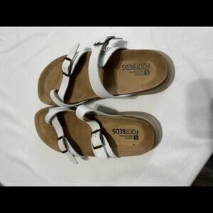 Comfortable White Footbed Sandals with Buckles